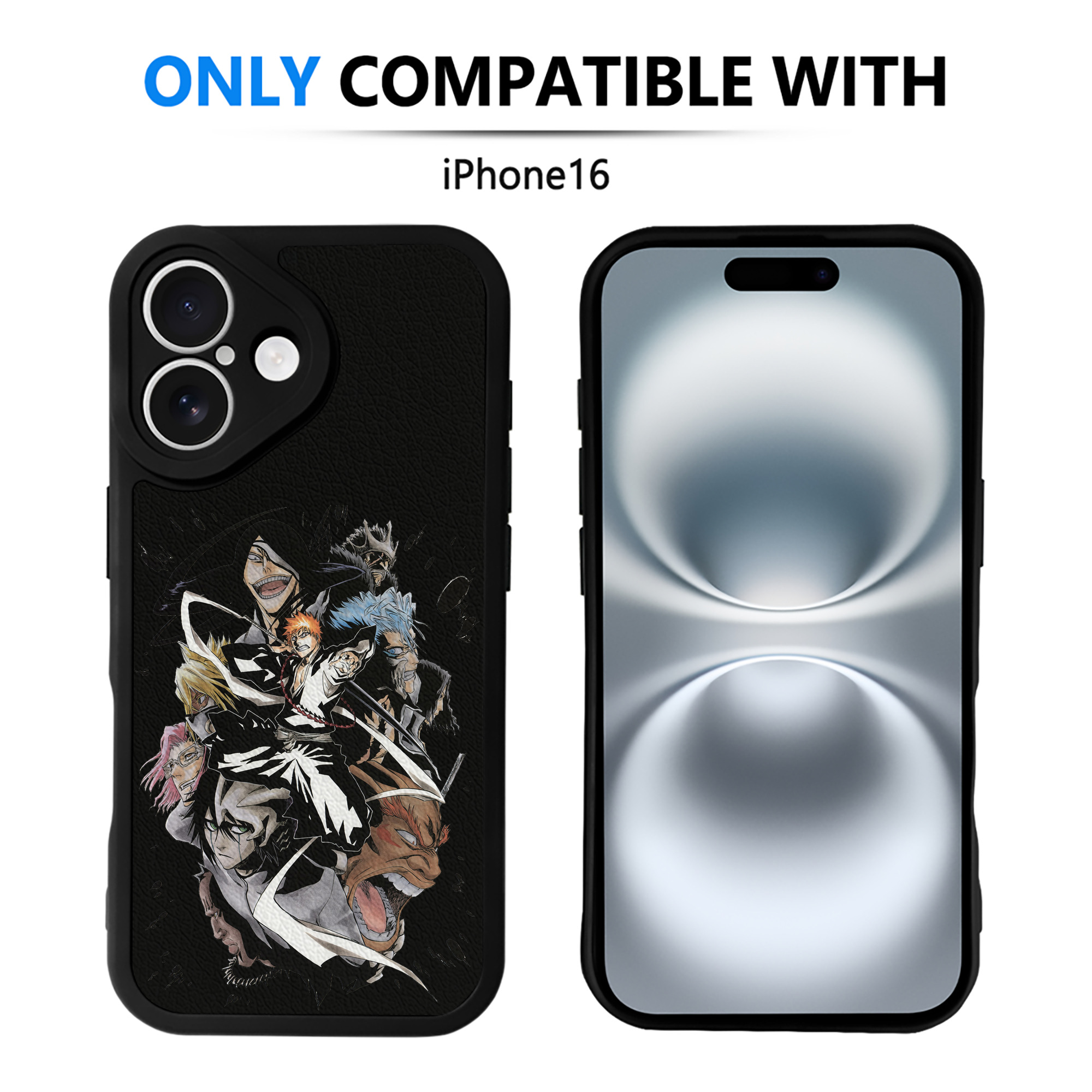 （画像用） ブリーチ 黒崎一護（くろさき いちご）BLEACH Kurosaki Ichigo 【iPhone 16シリーズ対応】シリコンスマホケース（レザー調） 材質：シリコン
